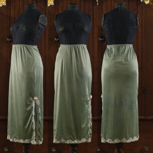 Dusty Green Silky Lace Trim Skirt - Picture 9 of 10